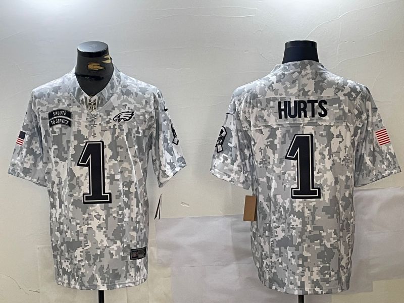 Men Philadelphia Eagles #1 Hurts Nike Arctic Camo 2024 Salute to Service Limited NFL Jersey